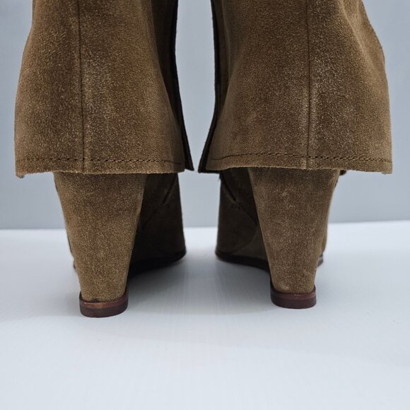 Vince Camuto Tibani Knee High Boot Women 9.5 Brown Suede Cuffed Wedge Heel NEW - Picture 8 of 16